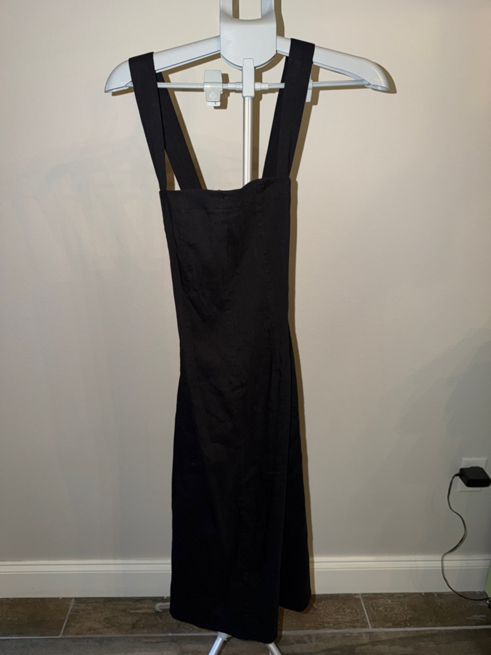 Theory Black Bustier Sundress-Caliver Square-Neck Midi Dress with Wide Straps